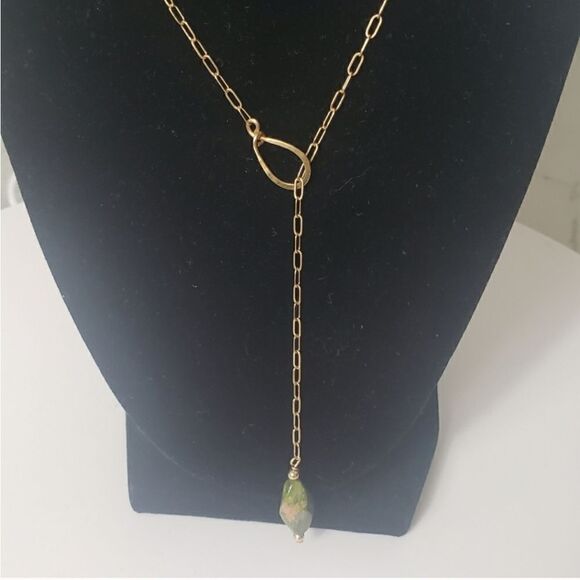 ARTISAN MINIMALIST Paperclip Chain w/Tumbled Stone Charm Pendant - Picture 3 of 6